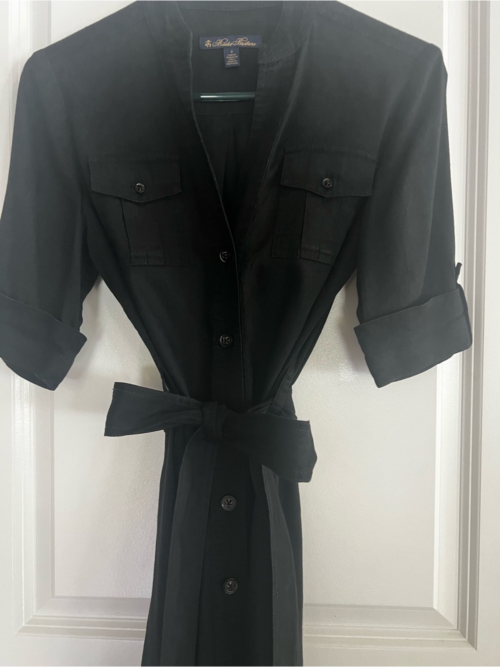 Brooks Brothers Black Linen Belted Shirt Dress